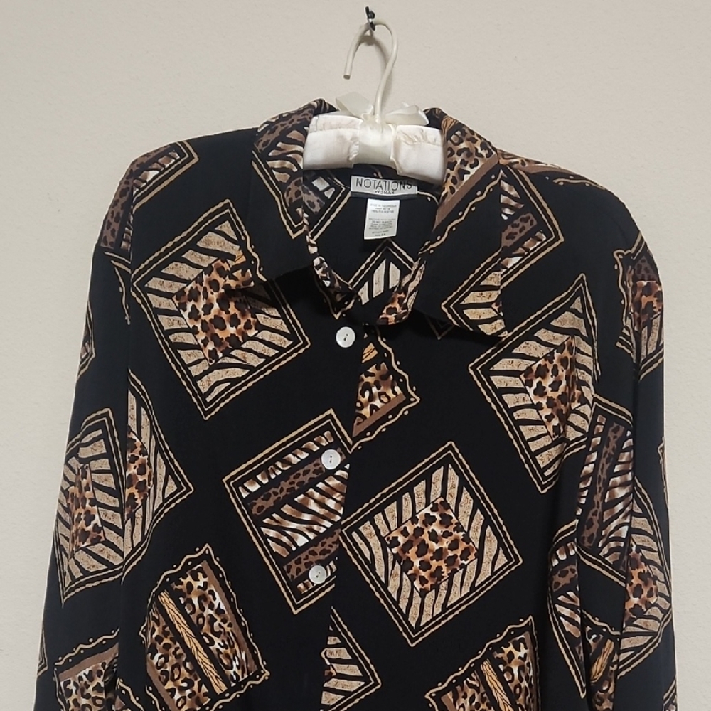 Notations Black and Brown Geometric Blouse